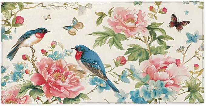 Birds Butterflies Flowers Beach Towel, Large Microfiber Quick Dry Lightweight Pool Bath Towels Sand Free Beach Blanket for Summer Cruise Yoga Camping Travel Vacation Essentials 31 x 61 in