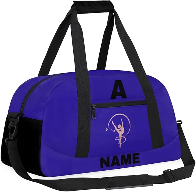 Personalize-Kids-Sports-Duffel-Bags With Custom Name Text Carry-On Overnight Travel Gym Lightweight Dance Pattern Sports Bags For Girls Boys Kids,Blue 4