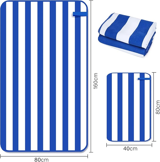 2-Pack Microfiber Beach Towels Set (63"x31.5" + 31.5"x16") | Oversized Quick Dry Sand Free Travel Towel for Beach Pool Gym Camping (Blue)