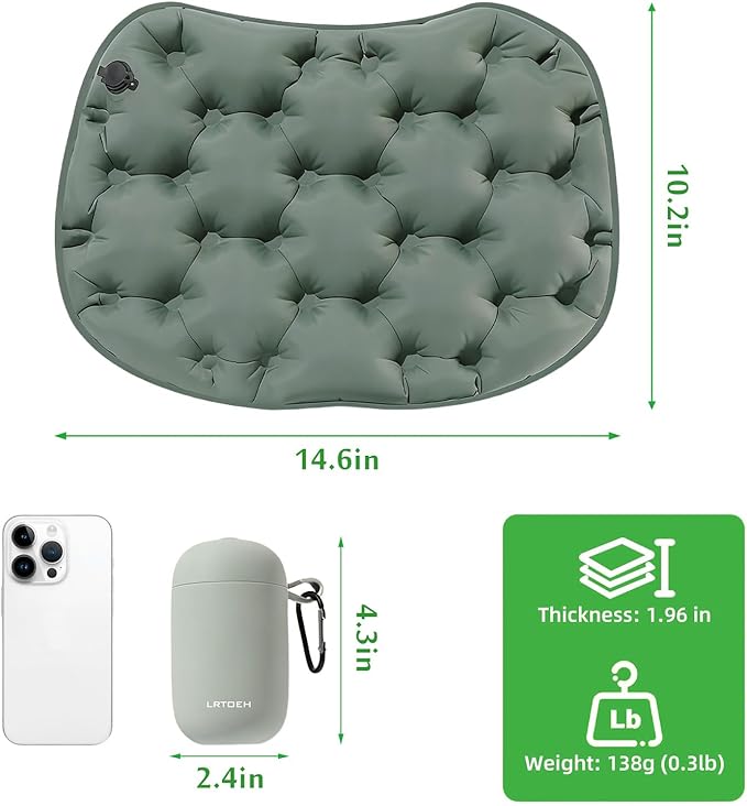 Inflatable Seat Cushion, Lightweight Portable Air Cushion with Pump, Airplane Seat Pad for Flights Pressure Relief, Waterproof Chair Pad, Stadium Cushions for Travel, Camping, Hiking(Green)