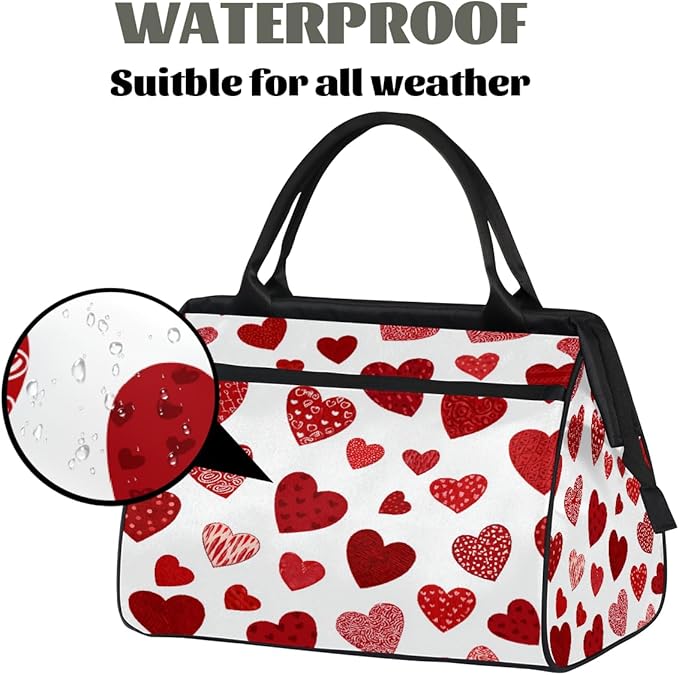 Shiny Red Hearts Overnight Weekender Bags for Women Men, Waterproof Travel Carry On Duffel Bag, Lightweight Sports Gym Bag for Fitness, Workout, Travel