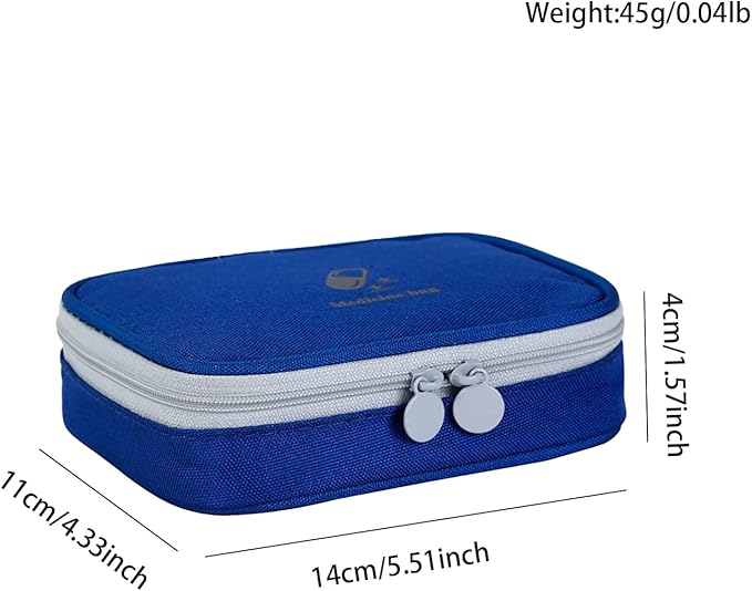 Small Empty First Aid Bag, Compact Travel Medicine Pouch Double Zippers Cute Pill Pocket for Travel Home,Blue