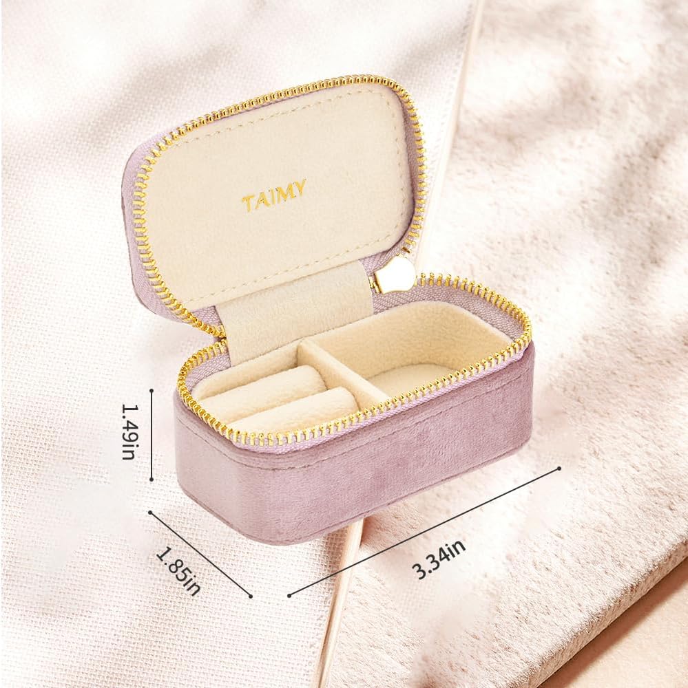 Small Travel Jewelry Case, Mini Tiny Plush Velvet Jewelry Box for Women and Girls, Pocket Size Jewelry holder organizer for Rings Earrings and Small Items(Pink)