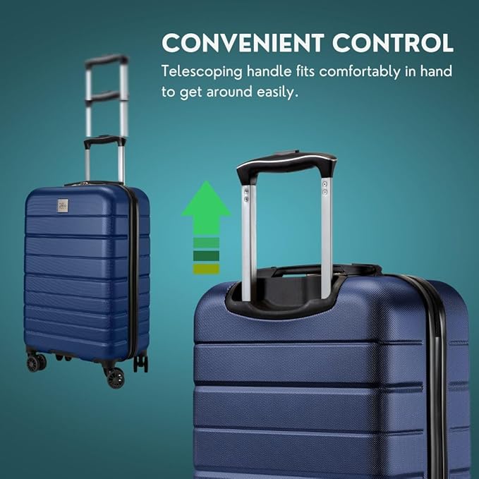 Skyway Epic 2.0 Hardside Lightweight and Durable ABS Shell Luggage, Spacious with 8-Wheel Spinners, Comfort Grip with Telescoping Handle, Men and Women, Royal Blue, 3-Piece Set (20,24, 28)