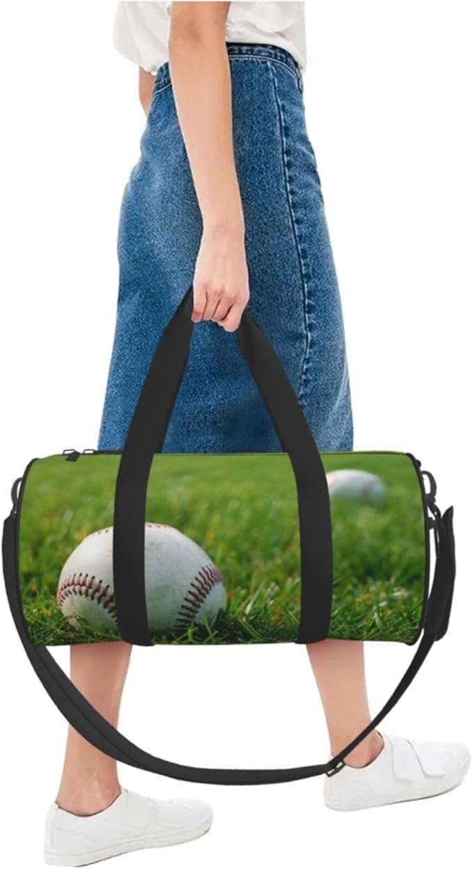 Grass Baseball Softball Printed Sports Gym Bag for Men Women Foldable Duffel Bag Carry On Weekender Bag for Travel Sports