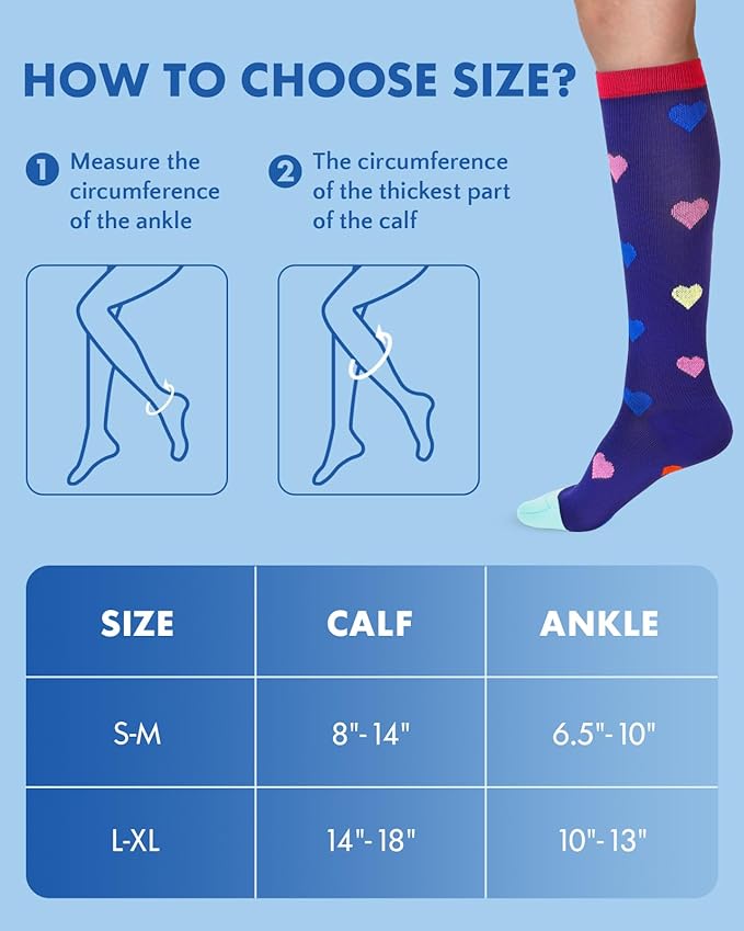 2Packs Compression Socks for Women - 15-20 mmHg Graduated Circulation Support for Nurses, Athletes and Travel