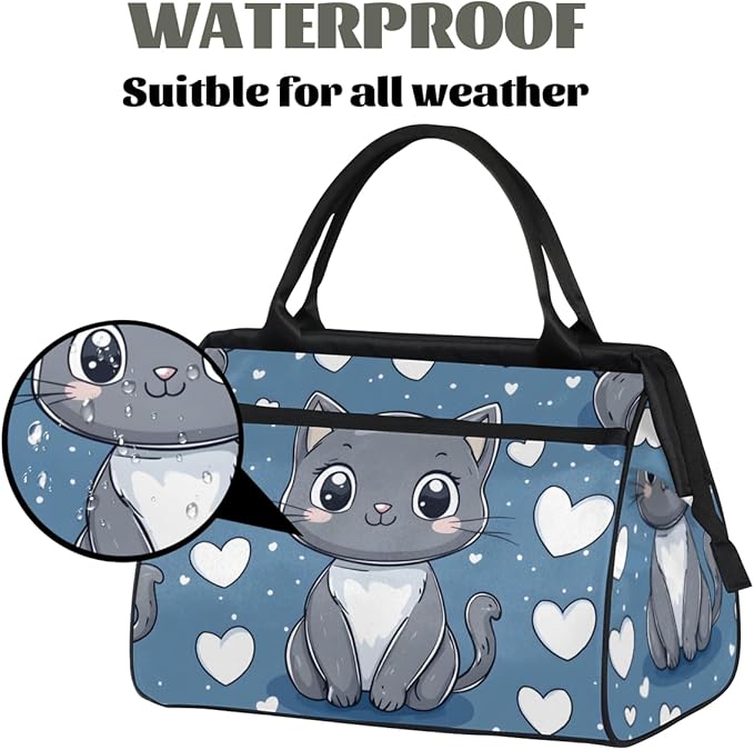 Cute Cat Design Overnight Weekender Bag for Women Men Travel Duffel Bags Waterproof Luggage Carry on Sports Yoga Gym Bag