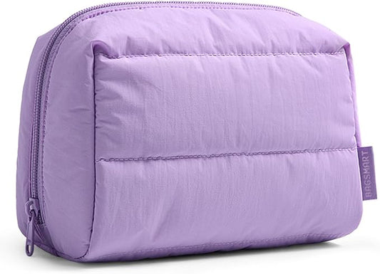 BAGSMART Small Makeup Bag, Wide Opening Cosmetic Bag Compact & Spacious, Water-Resistant Travel Organizer Pouches for Women (Lilac)