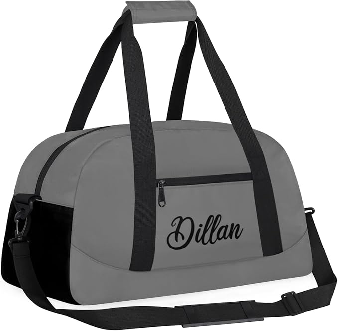 Custom Name Gym Duffel for Kids,Personalized Sports Bag Lightweight Gym Bags for Boys & Girls,Fitness Travel Weekender for Travel, and Workout Gray