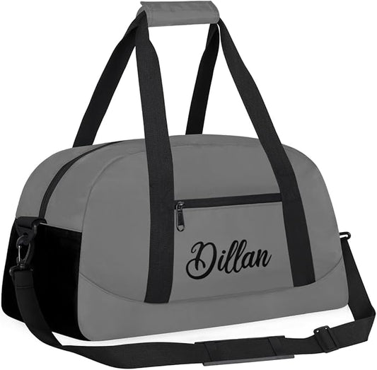 Custom Name Gym Duffel for Kids,Personalized Sports Bag Lightweight Gym Bags for Boys & Girls,Fitness Travel Weekender for Travel, and Workout Gray