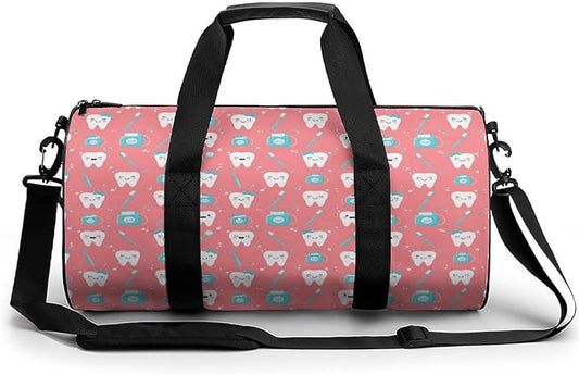 Foldable Gym Travel Bag Basketball Football Weekender Bag Carry on Beach Yoga Overnight Luggage Bags (Pink Dental Toothpaste)