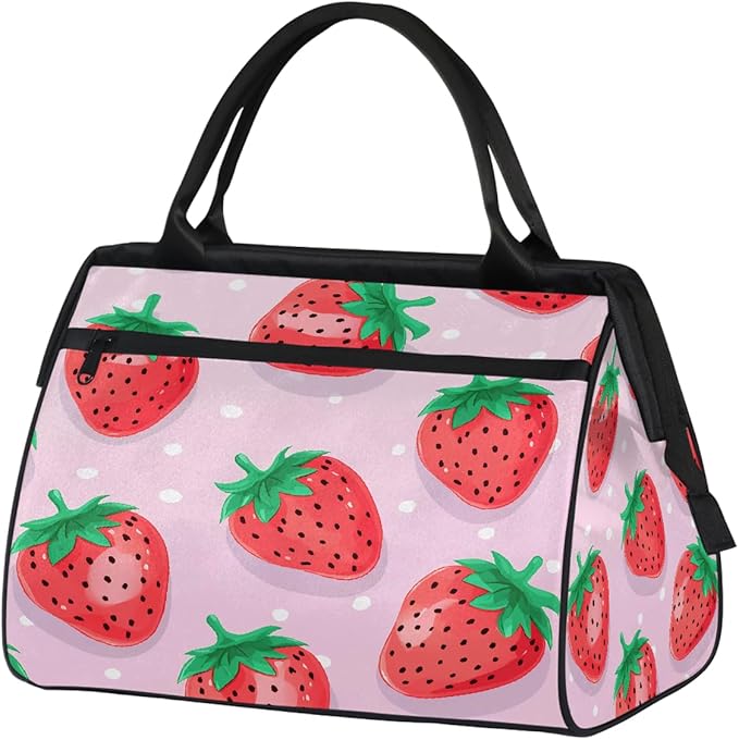 Travel Duffel Bag, Cute Strawberry Pattern Waterproof Sports Gym Duffle Bag, Large Capacity Weekender Carry On Overnight Bags for Women Men