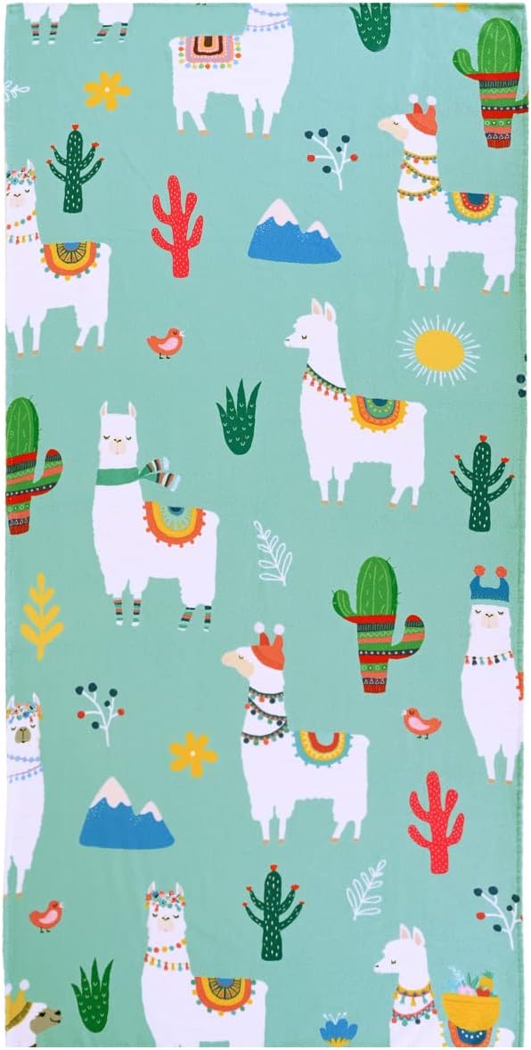 LIVILAN Llama Alpaca Cactus Beach Towel, Quick Dry, Sand-Free Microfiber, Soft and Durable, Ideal for Beach, Pool, Travel, 30x60 Oversized Towel, Vibrant Designs, for Outdoor Enthusiasts