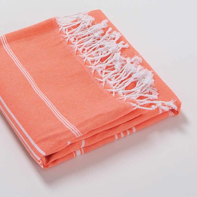 Hencely Turkish Beach Towel 37x68 Oversized, Sand-Free, Quick-Dry, Lightweight - Travel Essential for Pool & Bath - Striped 100% Cotton Bathroom Towels Accessories Gift (Coral)