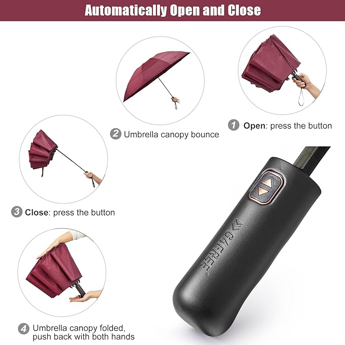 G4Free 42 Inch Inverted Compact Golf Umbrella for Rain Reverse Travel Umbrella 10 Ribs Windproof Portable Double Canopy Automatic Open Close for Women(Burgendy)