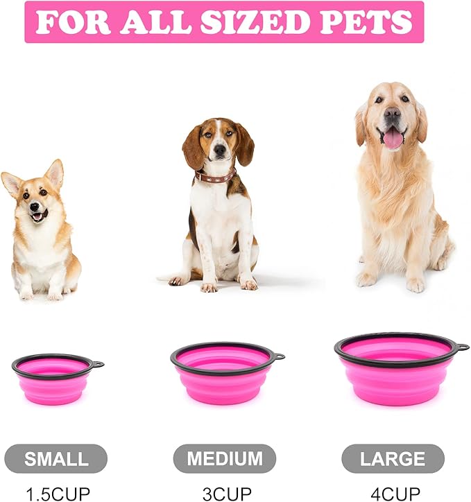 2-Pack Small Dog Travel Bowl, Collapsible Bowls for Dogs, Foldable Cat Water Bowl, Portable Pet Feeding Watering Traveling Dish (Pink & Light Blue)
