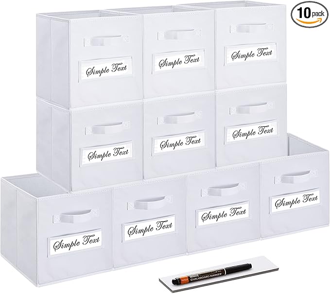 artsdi Fabric storage cubes (Set of 10) 11 Inch Cube Storage Bin, cube storage with 8 Labels Window Cards & a Pen, Foldable cube organizer bins, 11x11 storage bin, Cubby Organizer bins, White