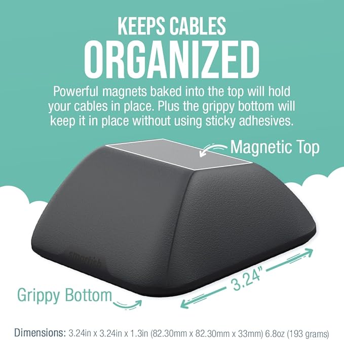 Smartish® Magnetic Cord Holder - Cable Wrangler Organizer with Magnet Clips for Charger Management on Desktop, Nightstand for USB-C + Lightning - Black Tie Affair
