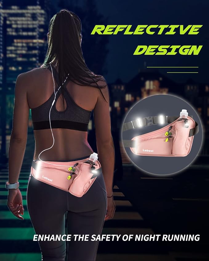 Running Belt, Waterproof Hydration Belt with Water Bottle Holder Hiking Walking Waist Pack Reflective Adjustable Fanny Pack Compatible for Phone Waistband Outdoor