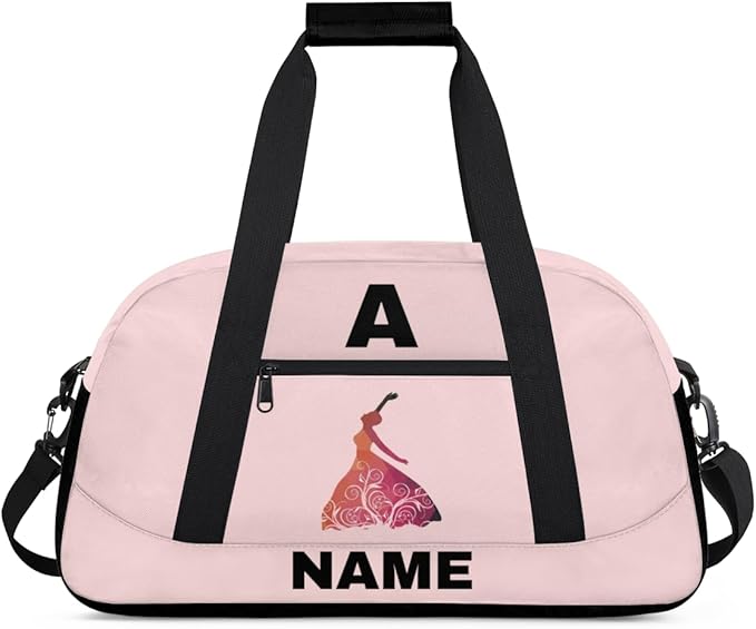 Personalize-Kids-Sports-Duffel-Bags With Custom Name Text Carry-On Overnight Travel Gym Lightweight Dance Pattern Sports Bags For Girls Boys Kids,Pink 2