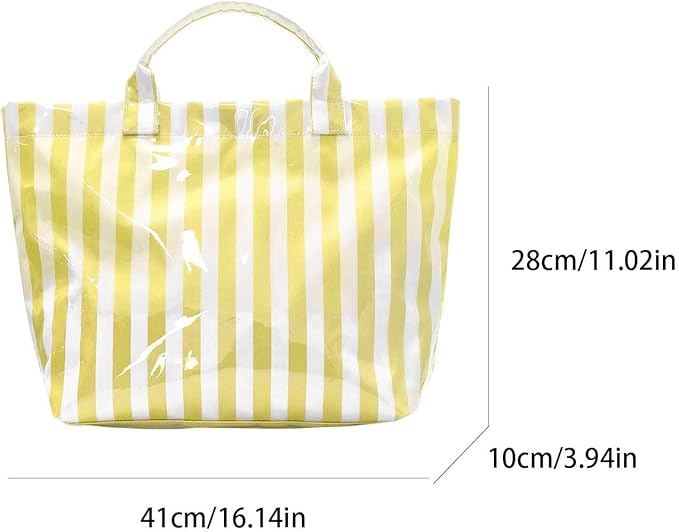JQWYGB Striped PVC Tote Bag Large Glossy Striped Handbags Waterproof Top Handle Bag Plastic Tote Handbag Beach Travel Work