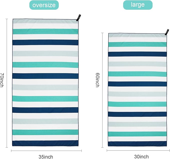 Exclusivo Mezcla 2 Pack Microfiber Quick Dry Beach Towels, Oversized Lightweight Sandfree Pool Towels for Swimming Camping Travel with Bagn (Green and Purple, 35x70 Inches)
