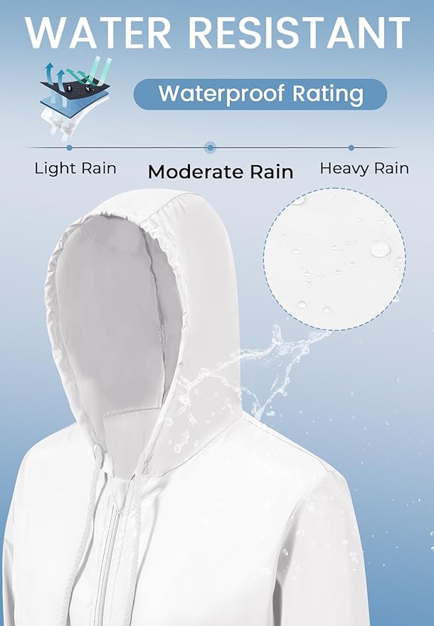 Zando Lightweight Rain Jacket Women Waterproof - Raincoat for Women Packable Rain coat Hooded Windbreaker for Travel Outdoor