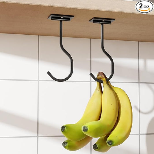 2-Pack Self Adhesive Metal Banana Hanger Hook, Under Cabinet Hook For Kitchen Items, Foldable Banana Hook With Magnets