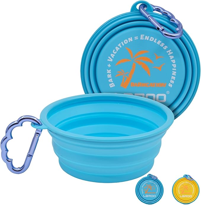 LaRoo Collapsible Dog Bowl, Large Travel Bowl(28 OZ) for Large/Medium Dogs, Foldable Dog Travel Bowl, Portable Pet Water Food Bowl with Clasp, Pet Cat Feeding Cup Dish for Traveling, Walking, (Blue)