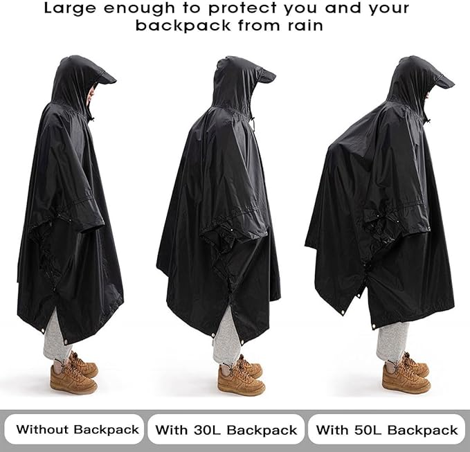 Cosmine Hooded Rain Poncho for Adult with Pocket, Waterproof Lightweight Unisex Raincoat Jacket for Hiking Camping Emergency
