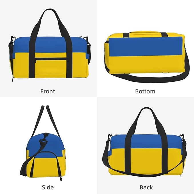 Flag of Ukraine Print Gym Bag with Shoe Compartment for Women Men, 17.7in Sports Duffle Weekender Tote, Overnight Travel Duffel Bag Carry On