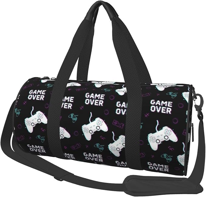 Unique Sports Gym Bag Workout Lightweight Duffel Bags Cool Video Games Joystick Game Over for Men and Women