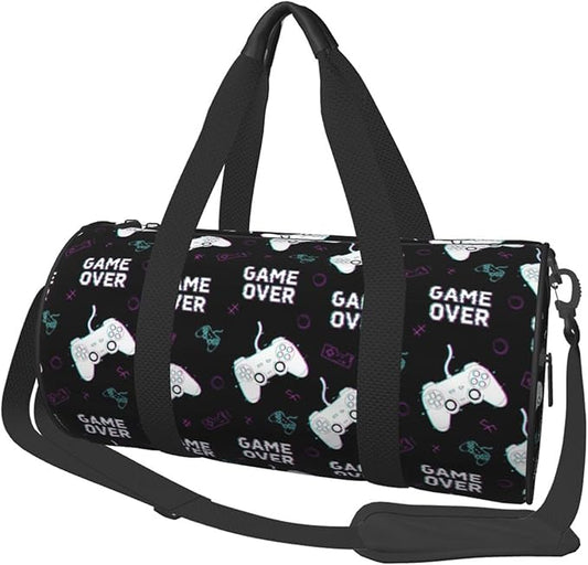 Unique Sports Gym Bag Workout Lightweight Duffel Bags Cool Video Games Joystick Game Over for Men and Women
