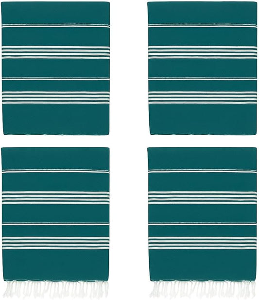 HAVLULAND Turkish Beach Towels Pack 4 – Oversized, Quick-Dry & Sand-Free | Lightweight, Absorbent Bath Towels for Travel, Pool, Vacation & Beach Blanket | 40” x 72” Bulk Set – Teal