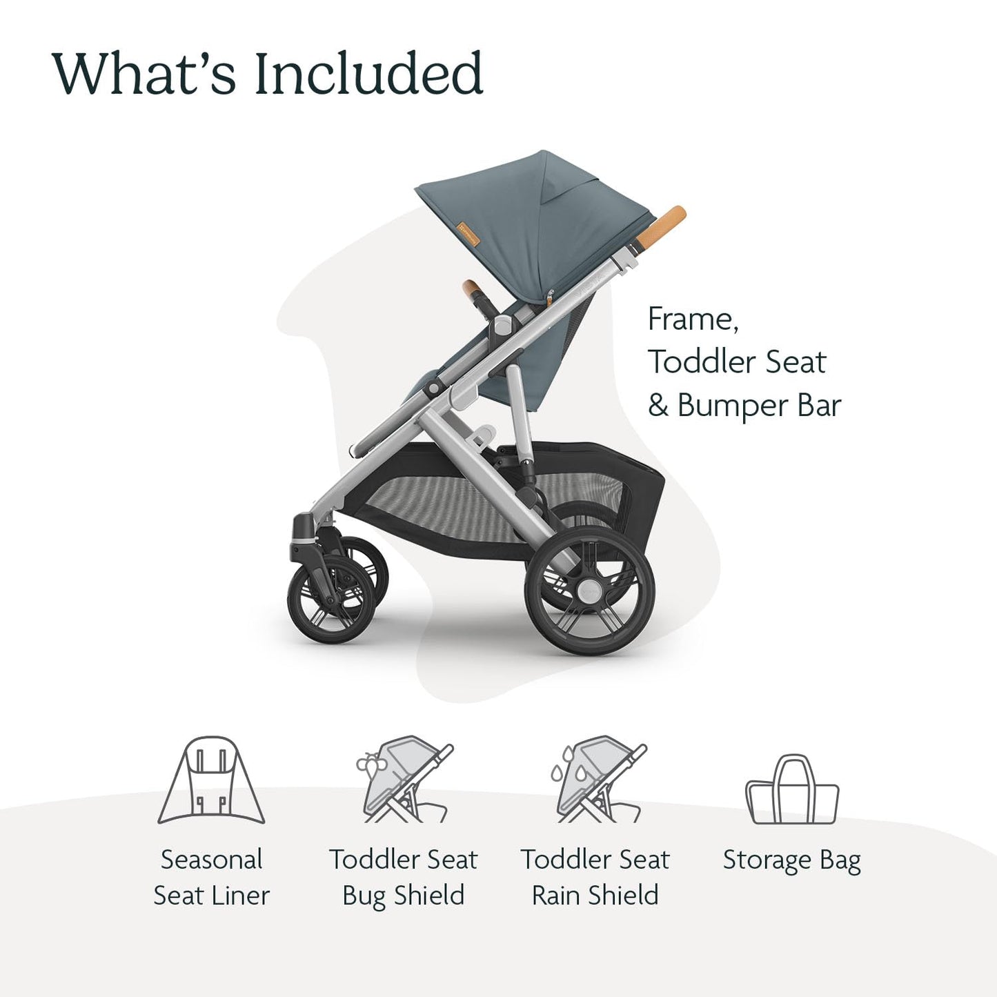 UPPAbaby Vista V3 Stroller - Full-Size Single-to-Double Stroller System - Toddler Seat, Bug Shield, Rain Shield, and Storage Bag Included - Callum (Stone Blue/Silver Frame/Sand Leather)