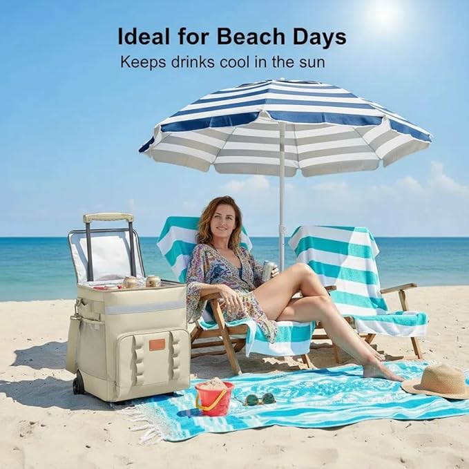 Insulated Rolling Cooler with Wheels - Soft Leak Proof Ice Chest for Camping, Travel and Lunch - Portable Wheeled Advanced Insulation