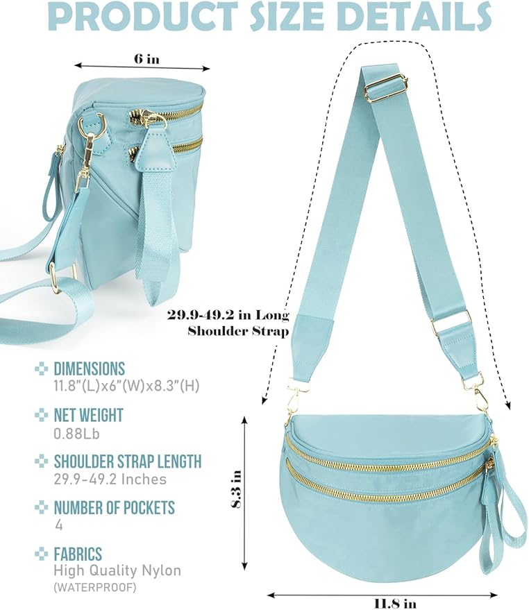 Pure Colour Crossbody Bag Bum Bag for Women,Spacious Purse Fanny Packs Belt Bag,Oversized Bum Bag (Colour Bum Bag-Ice Blue)