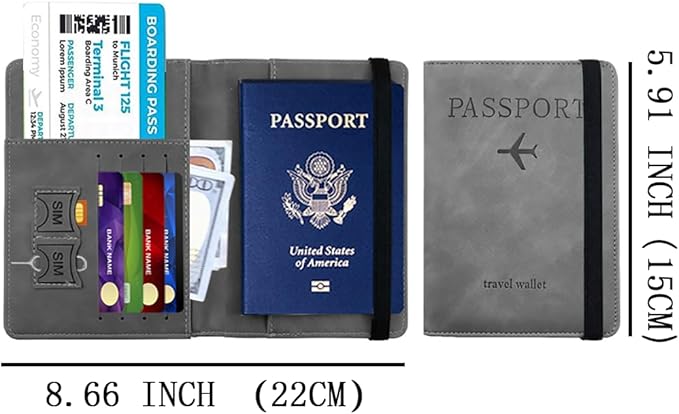 Luggage Tag and Passport Holder Set,Passport Cover with Card Slot and Boarding Pass Slot Combo,Passport Travel Must Have, Waterproof and Scratch Resistant Travel Accessories（Gray）