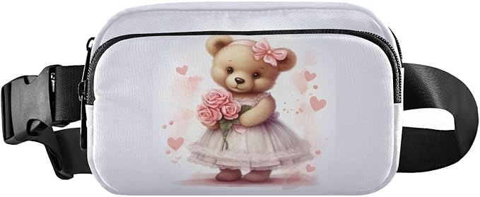 Valentine Teddy Bear Roses Fanny Pack for Women Men Water Resistant Fashion Waist Packs with Adjustable Strap Belt Bag for Travel Workout Jogging Hiking 21217875