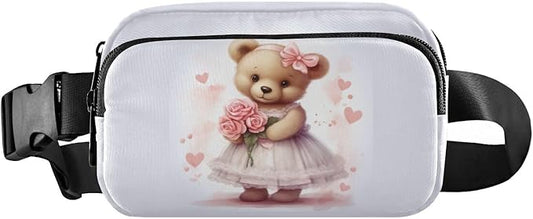 Valentine Teddy Bear Roses Fanny Pack for Women Men Water Resistant Fashion Waist Packs with Adjustable Strap Belt Bag for Travel Workout Jogging Hiking 21217875