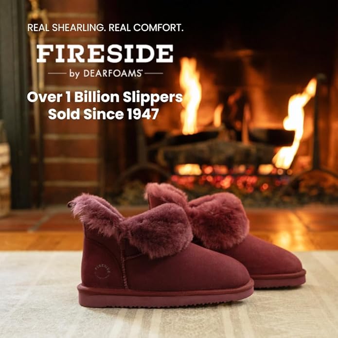 Dearfoams Women's Fireside Shearling Water Resistant Indoor/Outdoor Foldover Boot Slipper