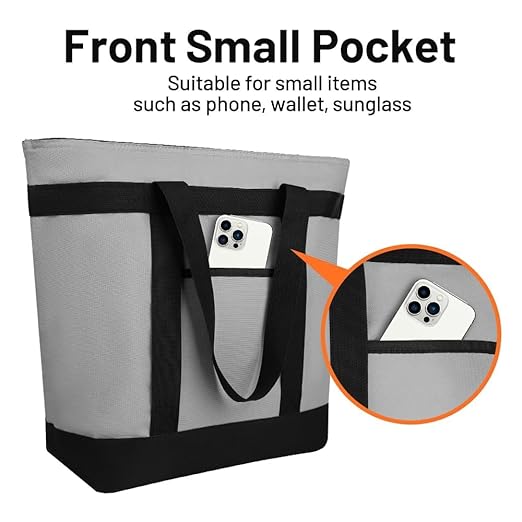 CIVJET Insulated Cooler Bag, 10PK Insulated Tote Bag for Grocery Shopping, Cooler Bags for Travel/Beach/Picnic, Pizza/Food Delivery Bag to Keep Cold/Hot (Oxford Cloth, Non-Waterproof, Grey)