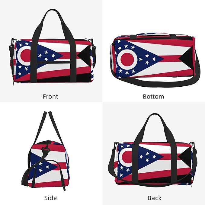 Ohio State Flag Print Gym Bag with Shoe Compartment for Women Men, 17.7in Sports Duffle Weekender Tote, Overnight Travel Duffel Bag Carry On
