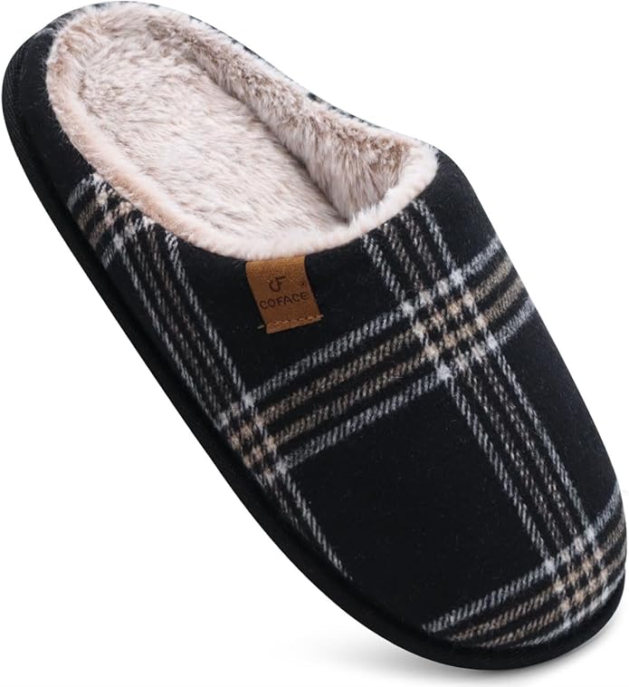 COFACE Mens Cozy Memory Foam Scuff Slippers Casual Slip On Warm House Shoes Indoor/Outdoor Sandal Slippers With Arch Support Rubber Sole Size 7-15