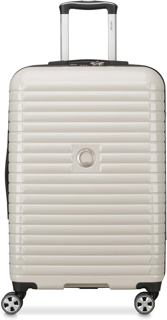 DELSEY PARIS Cruise 3.0 Hardside Expandable Luggage with Spinner Wheels, Glossy Ivory, Checked-Medium 24 Inch