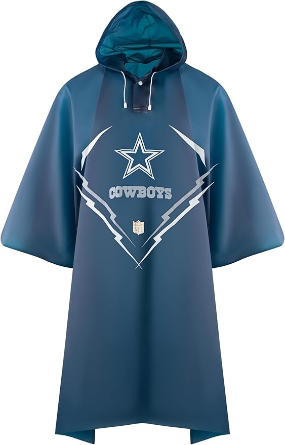 NFL Waterproof Premium Rain Poncho, Sporty & Cool Rain Poncho for Men and Women, Rain Coat with Drawstring Hood