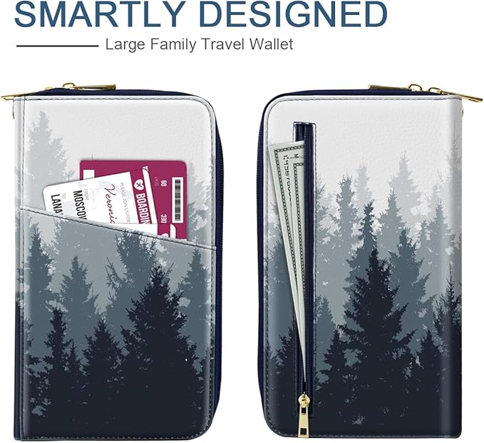 Family Passport Holder Wallet RFID Blocking Document Organizer PU Leather Mulit-purpose Travel Wallet Credit Cards Case for Women Men, Forest