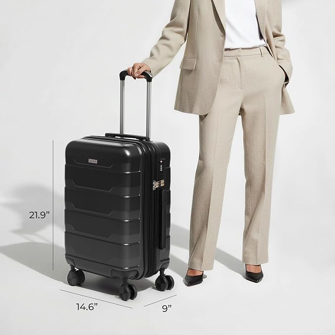 Quatish Carry On Luggage 22x14x9 Airline Approved with Spinner Wheels, 22 inch Expandable Hard Shell Suitcase with TSA Lock, Smooth Rolling Wheel for Lightweight Travel for Men Women, Black