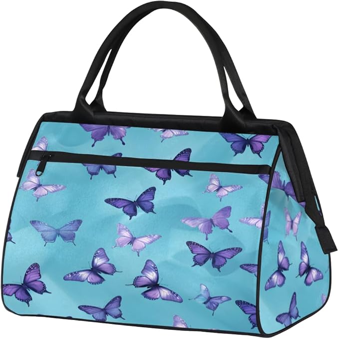 Purple Butterfly Overnight Weekender Bag for Women Men Travel Duffel Bags Waterproof Luggage Carry on Sports Yoga Gym Bag