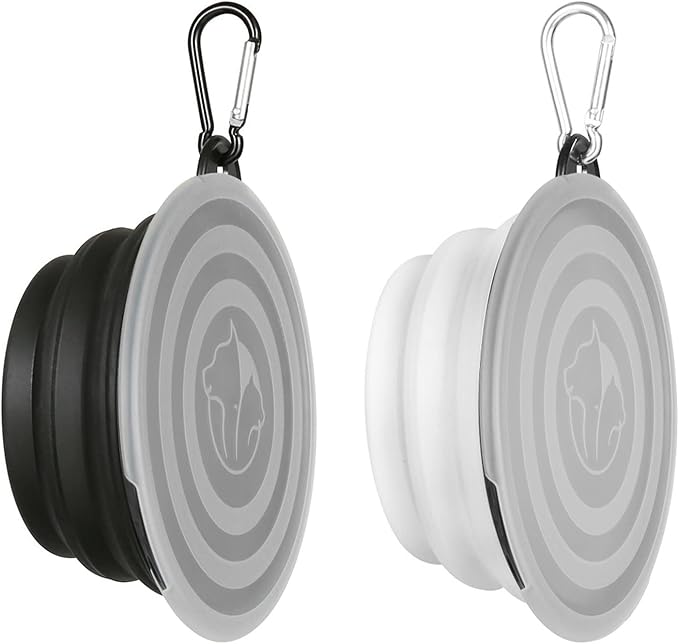 Collapsible Dog Bowl,2 Pack Portable and Foldable Pet Travel Bowls Collapsable Dog Water Feeding Bowls Dish for Dogs Cats and Small Animals,with Lids (Small, Black+White)